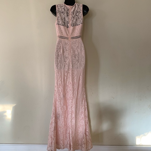 Maniju Pink Lace Bodice Trumpet Mermaid Style Maxi Dress - Picture 4 of 8